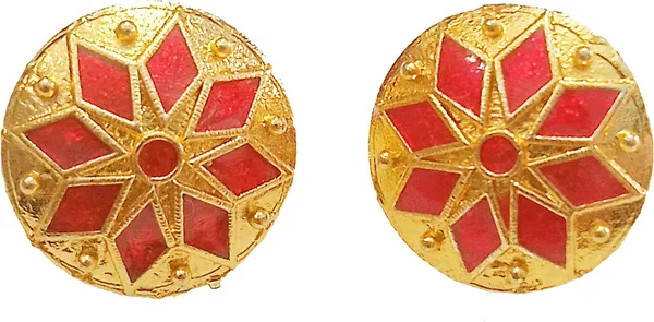 Assamese_Traditional_Copper_Gold_Plated_Red_Colour_Japi_Earring_Set_For_Girls_&_Women